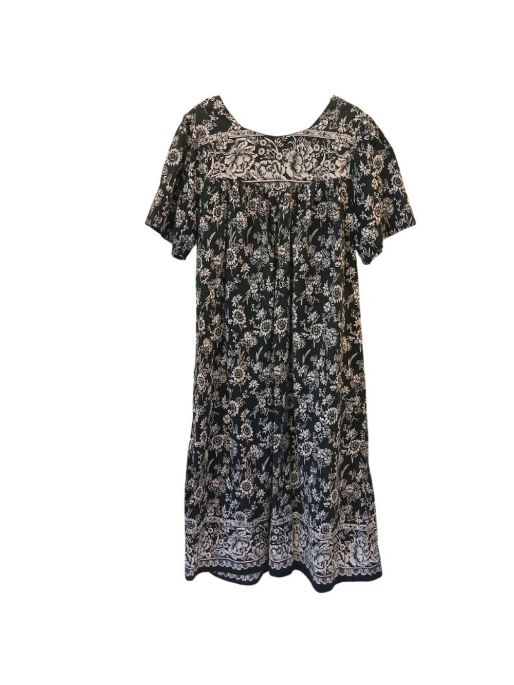 Phases Womens XL Floral Black & White Maxi Dress Casual Cotton Moomoo VTG #C-11 - Picture 2 of 7